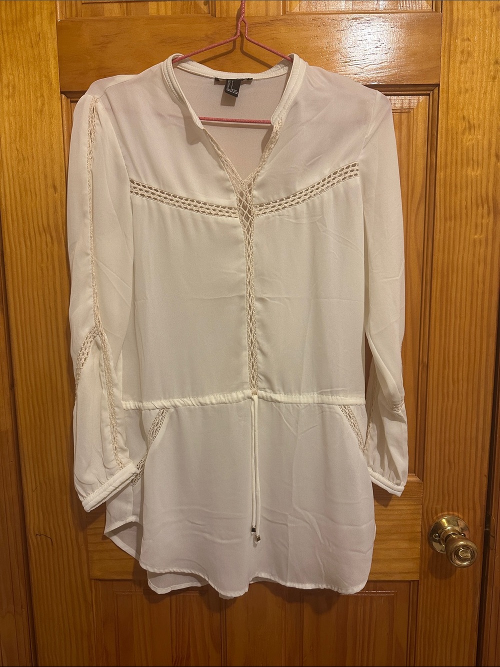 Forever 21 Ivory Crochet-Trim Peasant Tunic